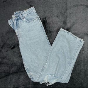 &Denim Light-Washed Loose Straight High Waist Ripped Jeans